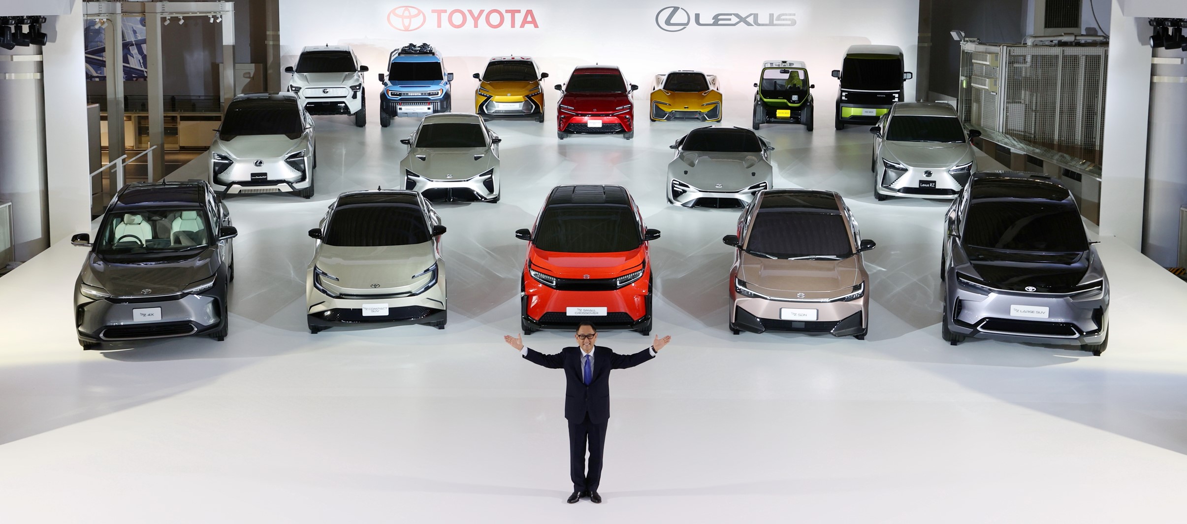 Toyota President Akio Toyoda unveiling 16 electric vehicle models planned for release by 2030