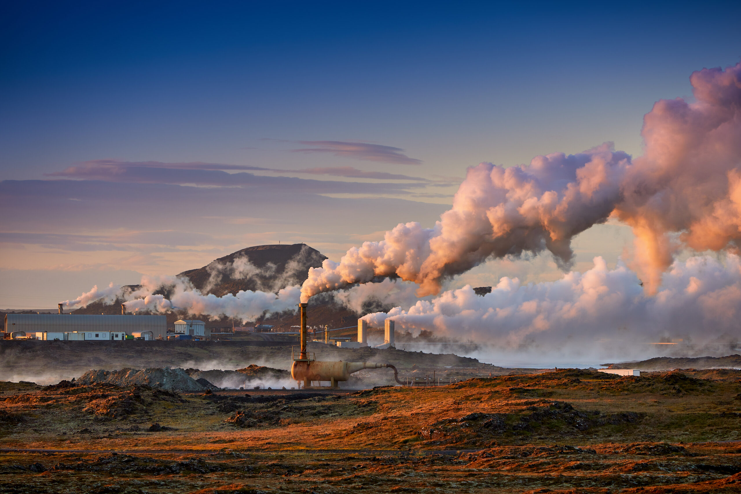 Geothermal power station pipeline and steam: a plant located at Reykjanes peninsula Iceland.